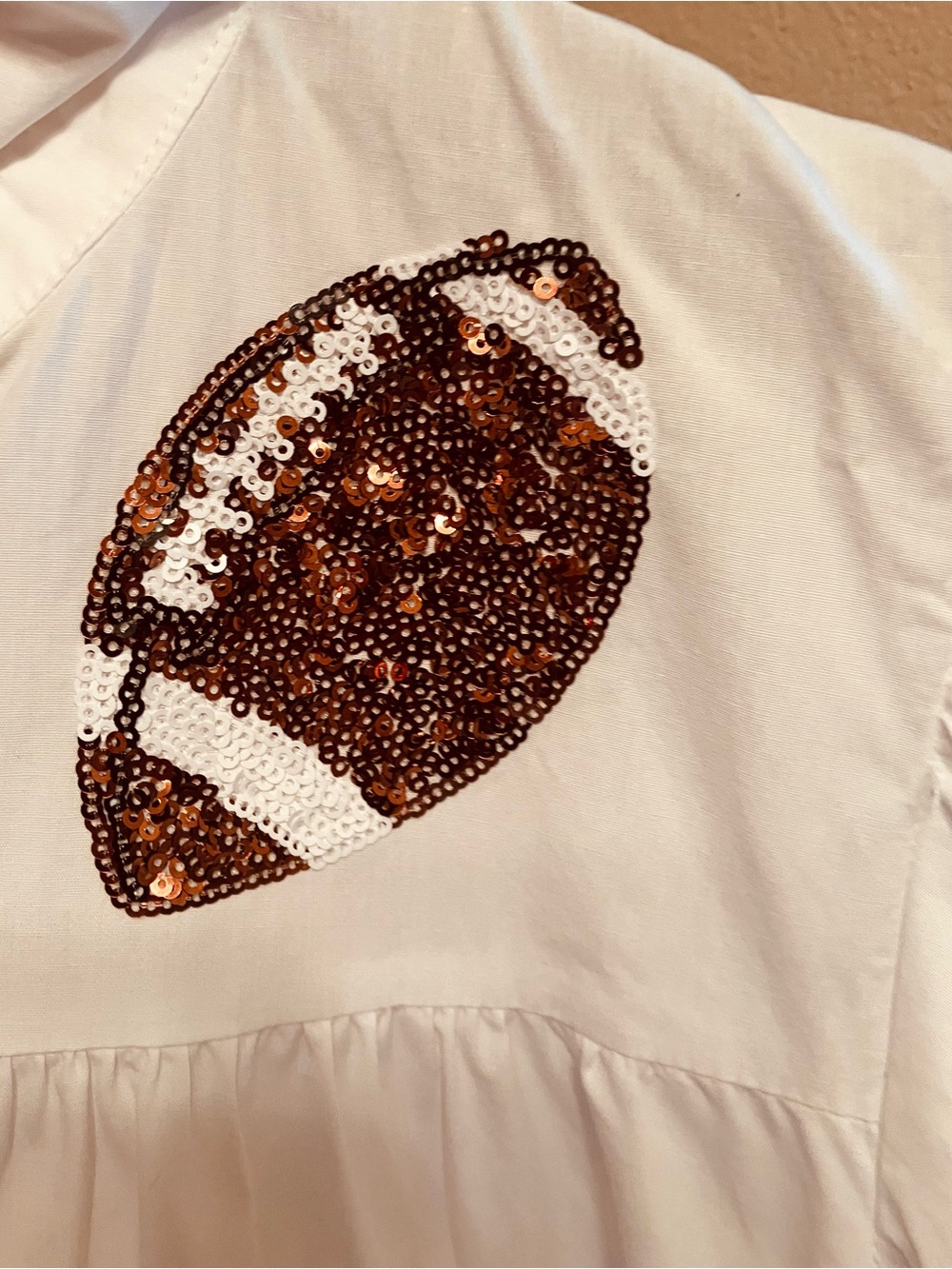 Peach Love White Sequin Football Tiered Babydoll Gameday Shirt Dress - Medium - Picture 8 of 13